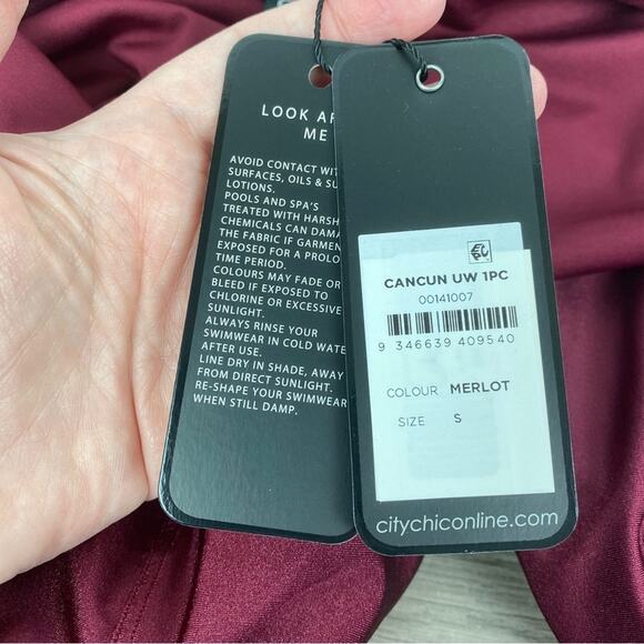 City Chic Merlot Cancun Underwire One Piece Swimsuit Sz.S(16) NWT - Picture 9 of 16